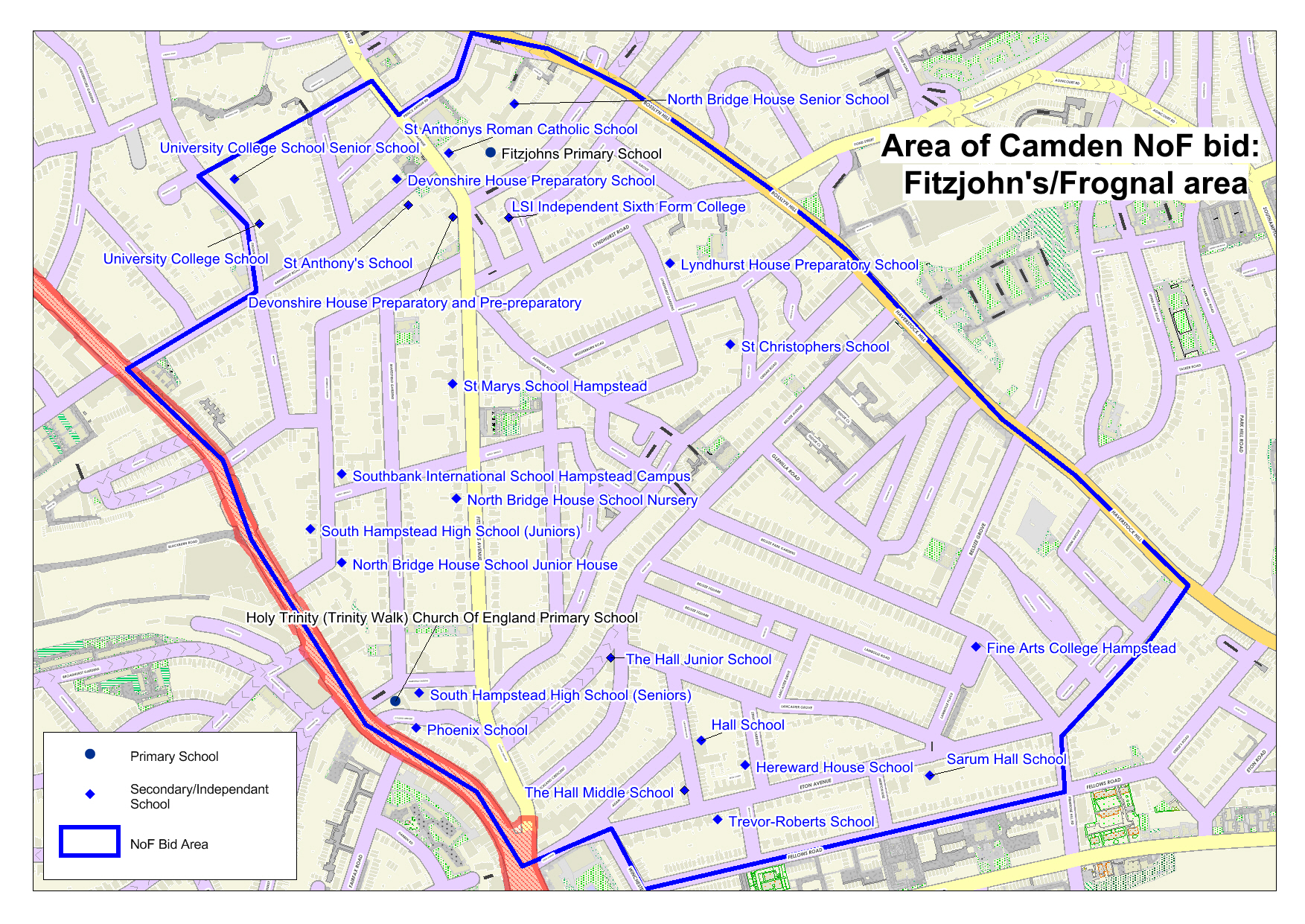 Fitzjohns Frognal area map